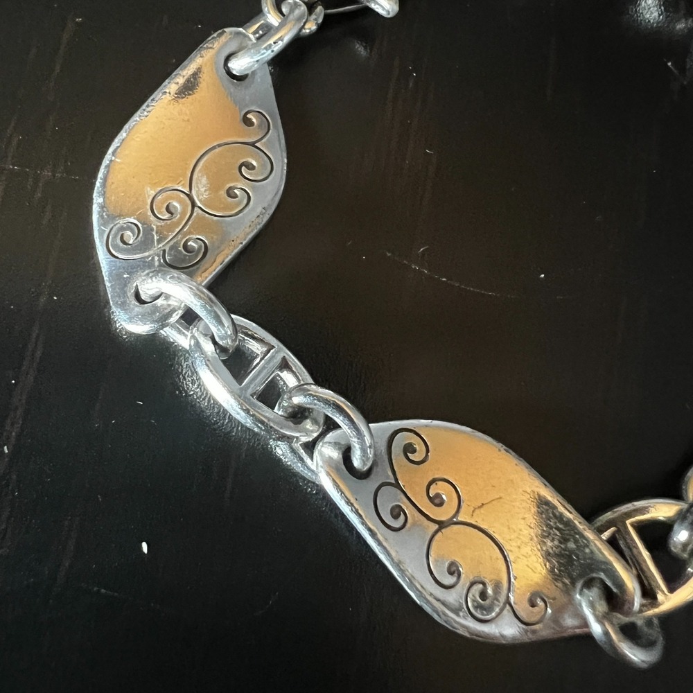Brighton Contempo Silver Gold Swirl Link Bracelet Heart Charm Mixed Metal - Picture 4 of 6